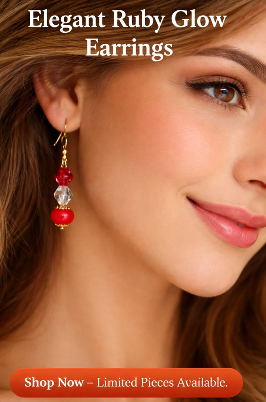 Elegant Ruby Glow Handmade Dangle Earrings | Radiant Red Crystal & Gold Drop Earrings