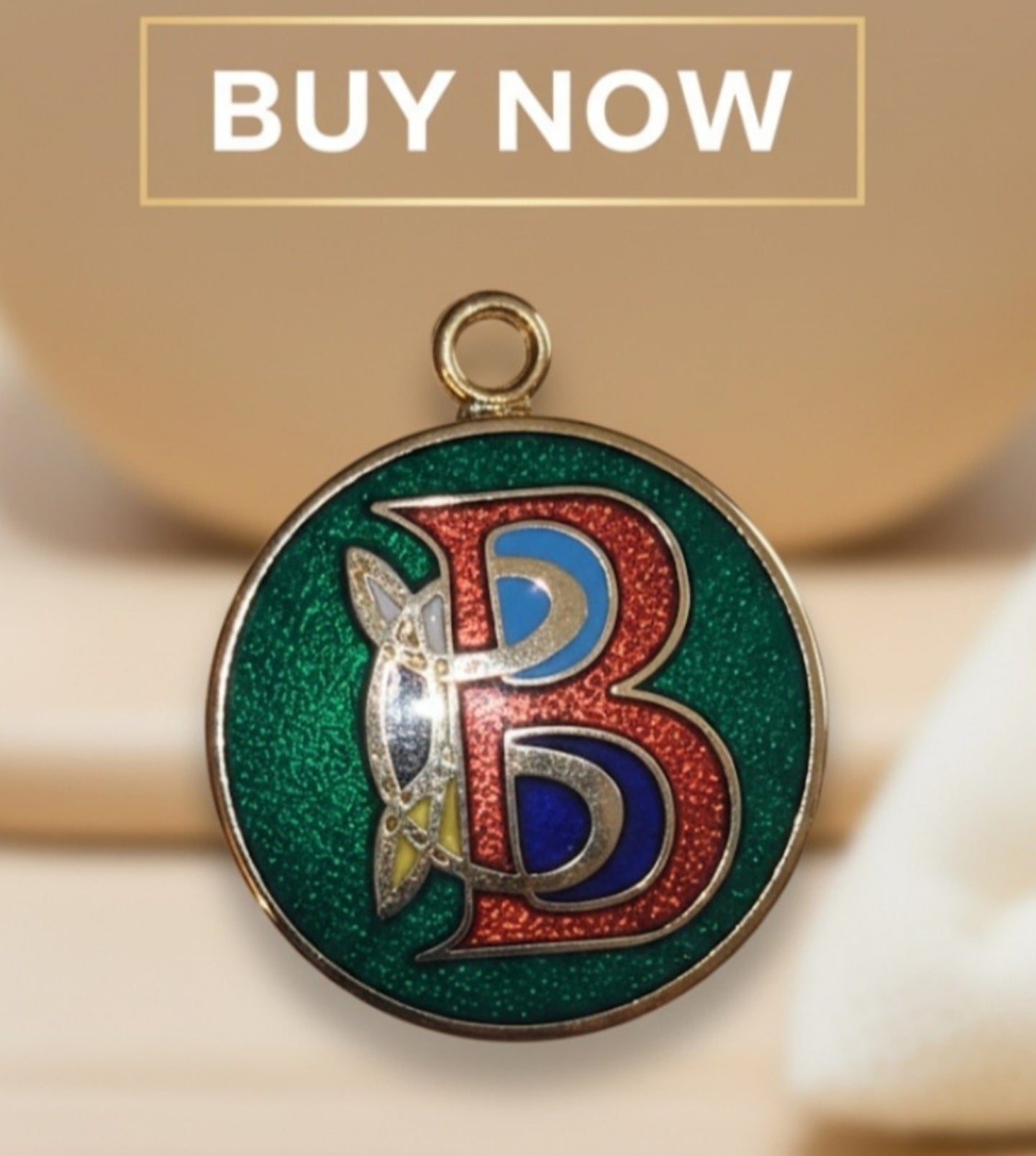 Luxury Enamel Monogram Pendant - Gilded 18K Gold Plated "B" Initial Necklace with Green Glitter Inlay - Artisanal Craftsmanship