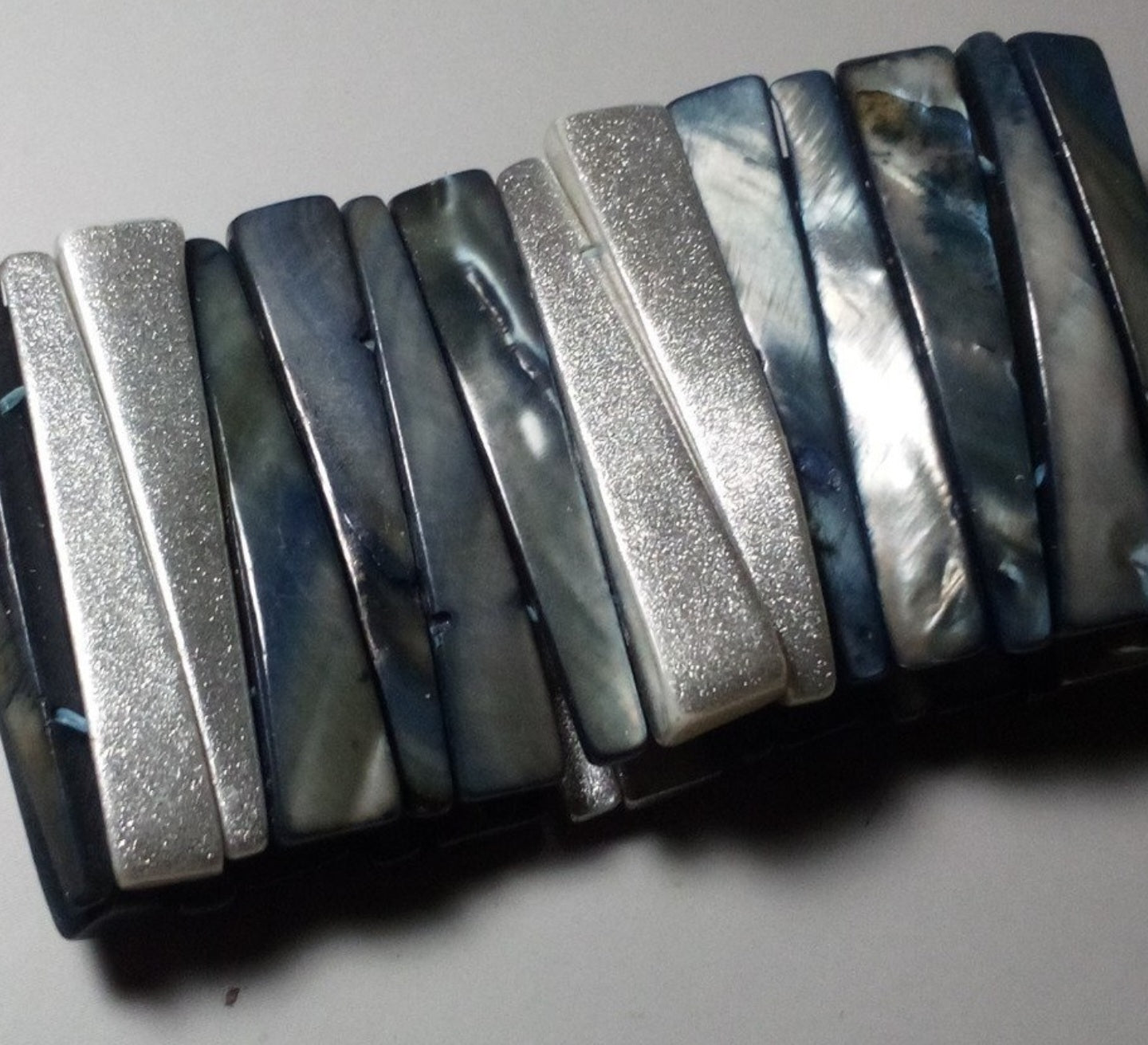 Elegant Slate & Silver Geometric Tile Stretch Bracelet – Modern Statement Piece