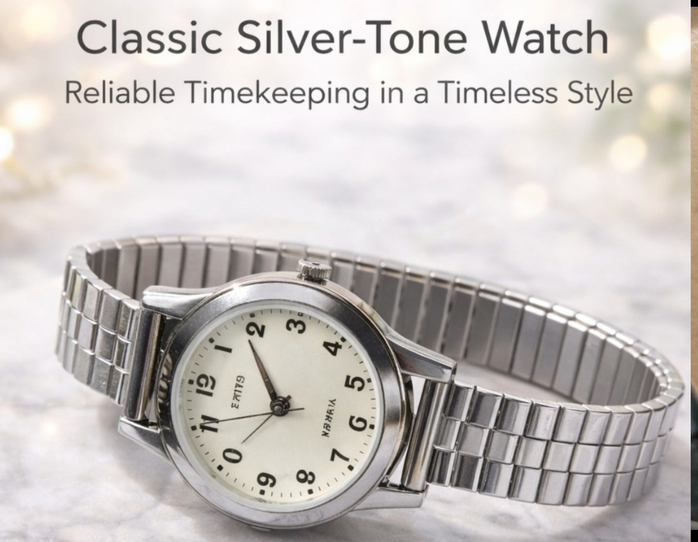 Classic Silver-Tone Expansion Band Watch | Easy Read White Dial Wristwatch - Normal Wear
