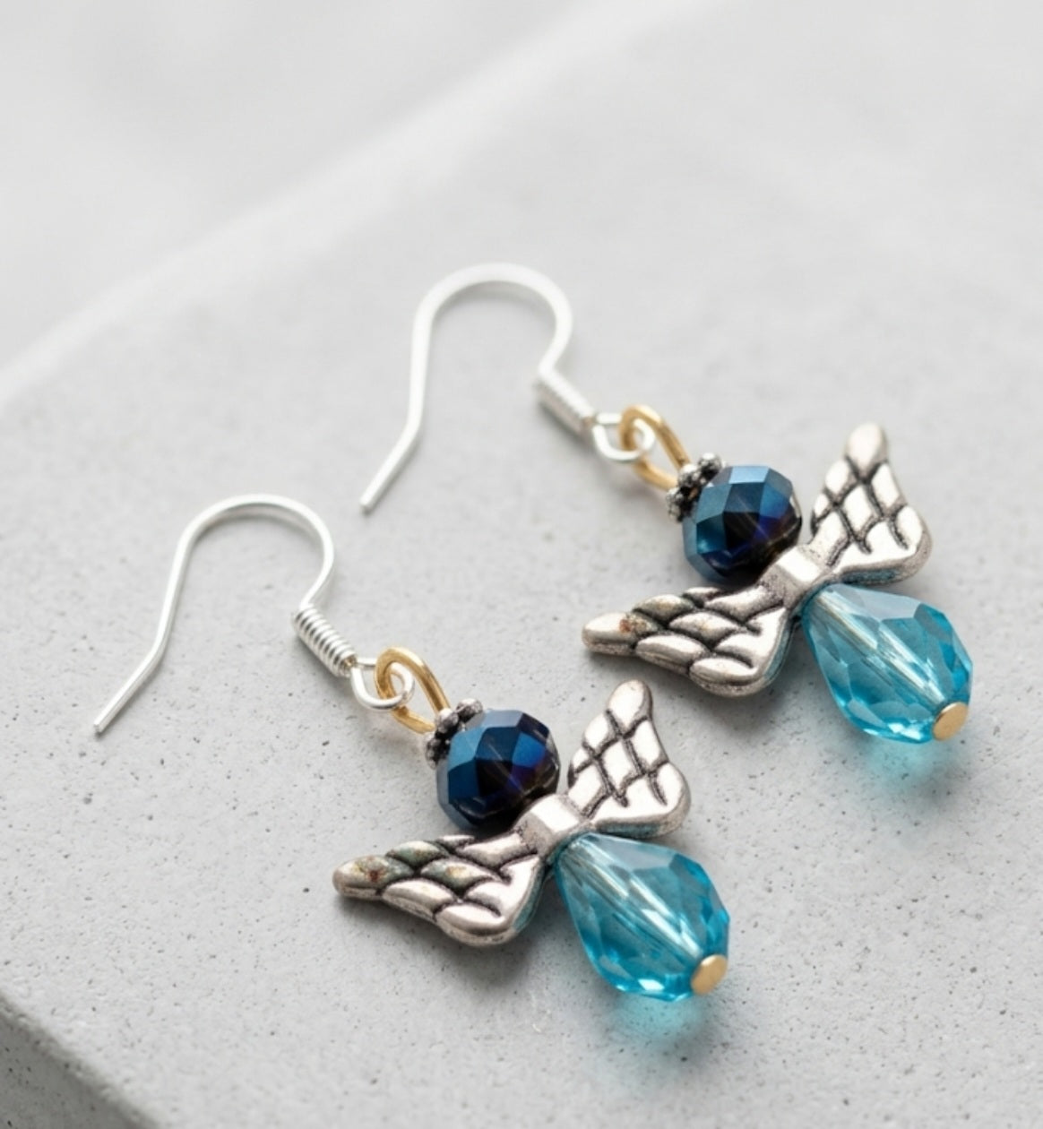 Guardian Angel Aquamarine & Sapphire Crystal Drop Earrings