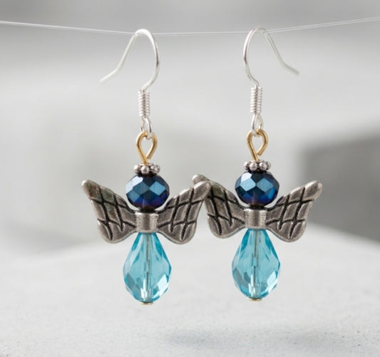 Guardian Angel Aquamarine & Sapphire Crystal Drop Earrings
