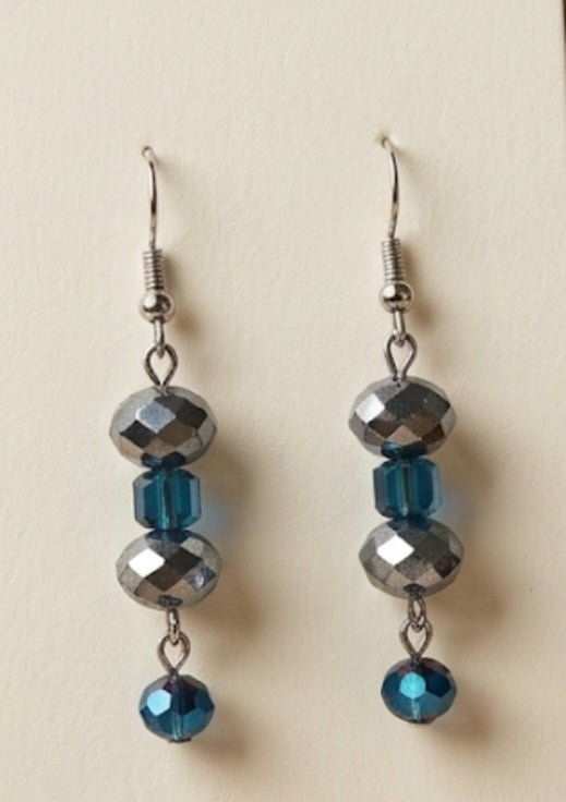 Handmade Iridescent Crystal Dangle Earrings | Shimmering Blue & Purple Aurora Borealis Drop Earrings
