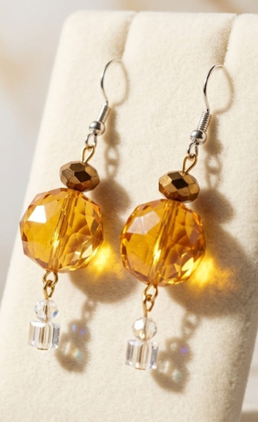 Amber Horizon Faceted Crystal Dangle Earrings