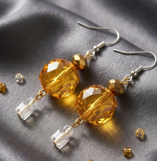 Amber Horizon Faceted Crystal Dangle Earrings