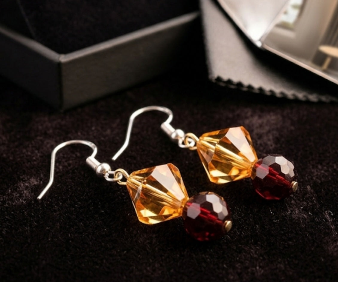 Autumn Ember Faceted Crystal Dangle Earrings
