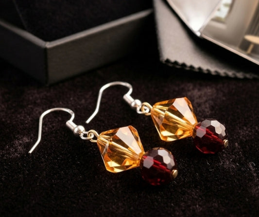Autumn Ember Faceted Crystal Dangle Earrings