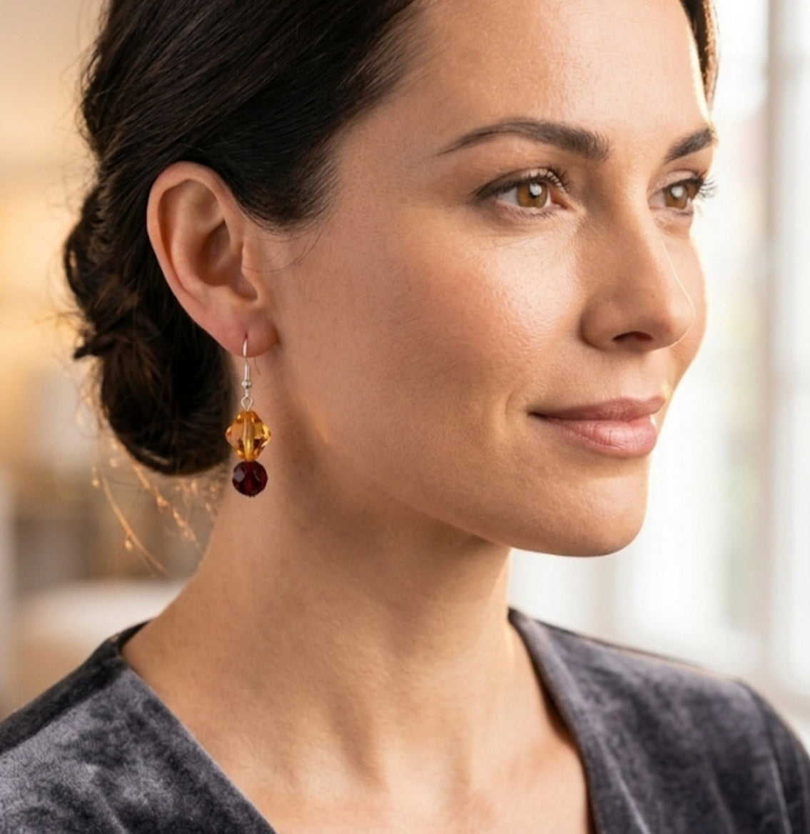 Autumn Ember Faceted Crystal Dangle Earrings