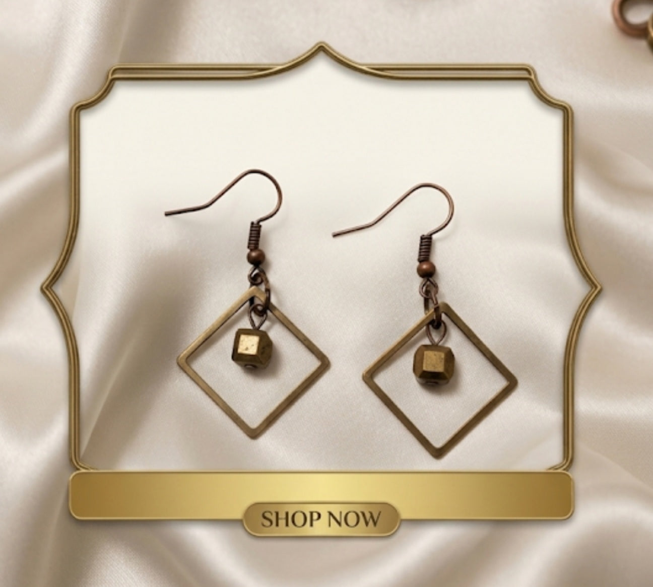 Geometric Brass & Cube Drop Earrings