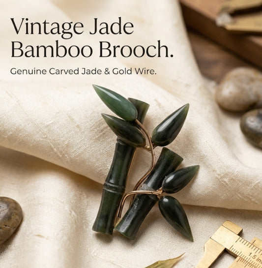 Carved Jade Bamboo Statement Brooch