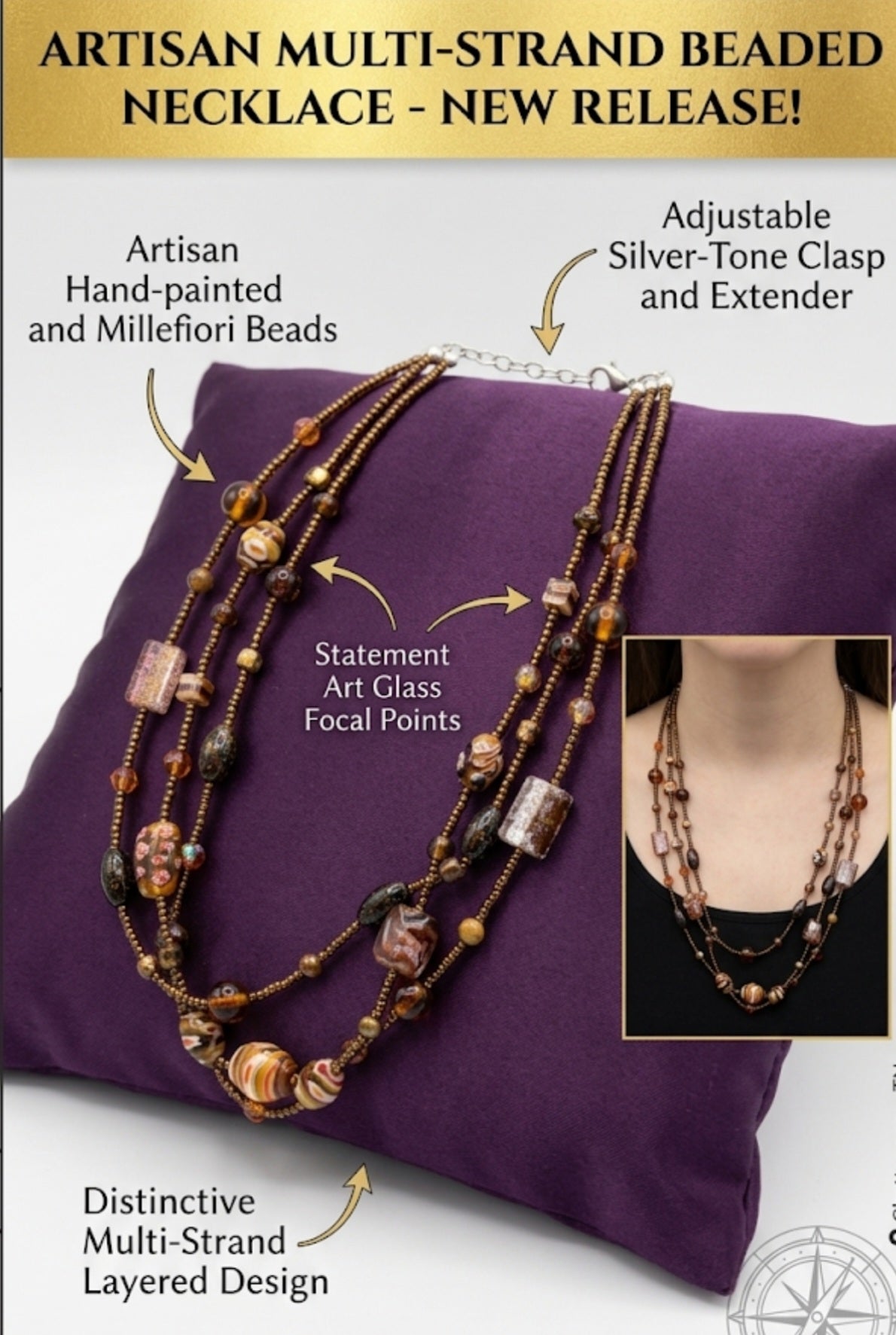 Artisan Multi-Strand Earth-Tone Beaded Necklace