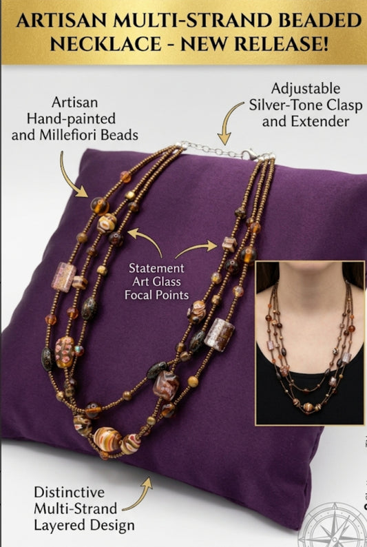 Artisan Multi-Strand Earth-Tone Beaded Necklace