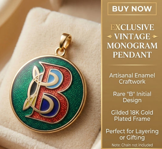 Luxury Enamel Monogram Pendant - Gilded 18K Gold Plated "B" Initial Necklace with Green Glitter Inlay - Artisanal Craftsmanship
