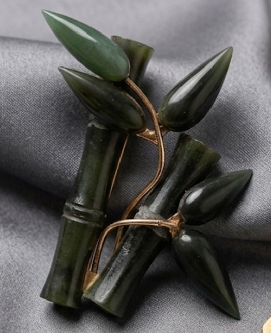 Carved Jade Bamboo Statement Brooch